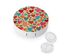 FekiLoot Colorful Heart Pattern Contact Lens Cases, Cute Contact Lenses Lens Box Set Outdoor Mini Contact Lens Soak Storage Kit with Mirror Daily Vision Care And Outdoor Use