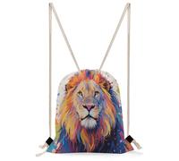 FekiLoot Colorful Lion Painting Drawstring Backpack Sports Gym Bag Drawstring Bags Foldable Backpack for Women Men