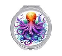 FekiLoot Colorful Octopus Compact Mirror Double-Sided Round Travel Makeup Mirrors 1x / 2X Magnifying Portable Metal Mini Pocket Handheld Vanity Mirror for Women Girls Mother