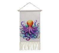 FekiLoot Colorful Octopus Poster Hanger with Tassel Linen Cotton Hanging Poster Decor with Wood Frame Scroll Wall Print Picture Artwork Art for Office Home Bedroom Living Room