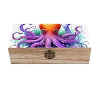 FekiLoot Colorful Octopus Wooden Storage Box Jewelry Organizer Box with Hinged Lid Decorative Container Rustic Keepsake Boxes for for Crafts Photos Gifts Home Office Decoration