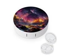 FekiLoot Colorful Outer Space Contact Lens Case Portable Travel Outdoor Contact Lens Cases Circle Leakproof Makeup Storage Box with Mirror for Home Office Dormitory