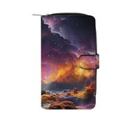 FekiLoot Colorful Outer Space Wallet Large Capacity Travel Double Fold Wallets Portable Zipper Leather Purse for Women Men