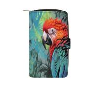 FekiLoot Colorful Parrot Wallet Large Capacity Travel Double Fold Wallets Portable Zipper Leather Purse for Women Men