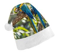 FekiLoot Colorful Parrots On Tree Santa Hat Unisex Adult Warm Santa Hats Classic Interesting Comfort Christmas Cap with Plush Brim And Liner for Christmas New Year Holiday Party Supplies