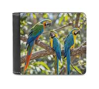 FekiLoot Colorful Parrots On Tree Wallet Large Capacity Slim Bifold Wallet with Multiple Card Slots PU Leather Men Purse