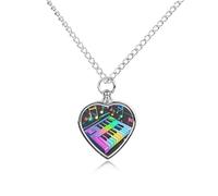 FekiLoot Colorful Piano Keyboard Music Note Custom Ashes Necklace Personalized Pet Urn Hair Cremation Souvenir Necklace Memorial Keepsake Holder Pendant Heart Jewelry for Ashes Gift for Dog Loss