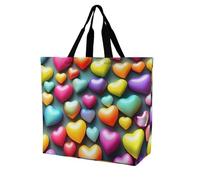 FekiLoot Colorful Rainbow Hearts Shopping Bag Foldable, Multipurpose Shoulder Bag, Reusable Grocery Bag Holder with Long Shoulder Strap, Waterproof Tote Bags for Work, Beach, Travel