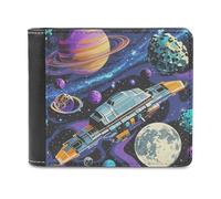 FekiLoot Colorful Retro Space Theme Wallet Large Capacity Slim Bifold Wallet with Multiple Card Slots PU Leather Men Purse