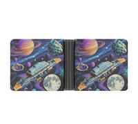 FekiLoot Colorful Retro Space Theme Wallet Slim PU Bifold Design Wallet with Multiple Card Slots Wallets Extra Capacity Pocket Wallets