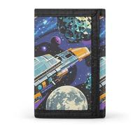FekiLoot Colorful Retro Space Theme Wallet Slim Trifold Wallets with Multiple Card Slots Credit Card Holder Pocket Coin Purse