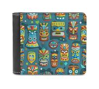 FekiLoot Colorful Tiki Mask Pattern Wallet Large Capacity Slim Bifold Wallet with Multiple Card Slots PU Leather Men Purse
