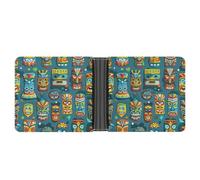 FekiLoot Colorful Tiki Mask Pattern Wallet Slim Leather Bifold Wallet Extra Capacity Wallets with Multiple Card Slots Men Billfold