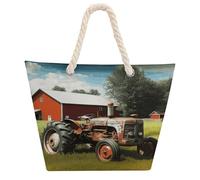 FekiLoot Company Farm Tractor Beach Bag for Women Large Tote Bag with Hemp Rope Handles Reusable Grocery Shopping Bags Travel Casual Shoulder Bag Handbag for Travel Work