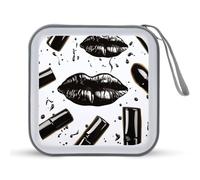 FekiLoot Cool Black Lipstick Lips CD Case,Hard Plastic CD Storage,Portable DVD Wallet,Portable DVD, Holder VCD Organizer Wallet,Protective VCD Storage