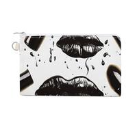 FekiLoot Cool Black Lipstick Lips Coin Purse,Travel Portable Keychain Wallet Canvas Coin Wallets Mini Zipper Tool Bag Lightweight Change Purse