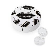 FekiLoot Cool Black Lipstick Lips Contact Lens Cases, Cute Contact Lenses Lens Box Set Outdoor Mini Contact Lens Soak Storage Kit with Mirror Daily Vision Care And Outdoor Use