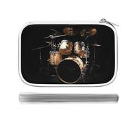 FekiLoot Cool Drum Set Multi-Functional Pen Case, PU Multi-Compartment Pencil Organiser Bag, Lightweight Durable Zippered Stationery Pouch for Daily Office and Travel Storage Needs