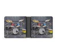 FekiLoot Cool Drum Set Wallet Slim Leather Bifold Wallet Extra Capacity Wallets with Multiple Card Slots Men Billfold