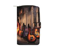 FekiLoot Cool Electric Guitar Wallet Large Capacity Travel Double Fold Wallets Portable Zipper Leather Purse for Women Men