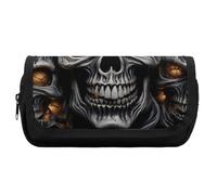 FekiLoot Cool Evil Skull Pencil Case Portable Zipper Large Capacity Pencil Bag Handheld Multi Function Portable Pencil Pouch Organizer for Family Office Supplies