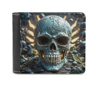 FekiLoot Cool Evil Skull Wallet Large Capacity Slim Bifold Wallet with Multiple Card Slots PU Leather Men Purse