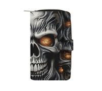 FekiLoot Cool Evil Skull Wallet Large Capacity Travel Double Fold Wallets Portable Zipper Leather Purse for Women Men