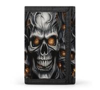 FekiLoot Cool Evil Skull Wallets Exquisite Trifold Wallet Front Pocket Wallet with Zipper Keychain Coin Purse Credit Card Holder for Adult