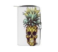FekiLoot Cool Skull Pineapple Wallet Large Capacity Travel Double Fold Wallets Portable Zipper Leather Purse for Women Men