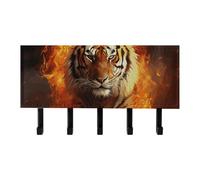 FekiLoot Cool Tiger in Flame Key Holder for Wall Adhesive, No Drilling, Key Hooks with 5 Hooks Wall Mounted, Self Adhesive Keys Rack for Entryway, Hallway, Living Room, Kitchen, Office