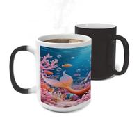 FekiLoot Coral Reef Mermaid Color Changing Mugs Heat Sensitive Coffee Mug 11 Oz Novelty Ceramic Cup with Handle Magic Cups Temperature Changing Coffee Tumblers for Women Men Funny Gifts