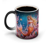 FekiLoot Coral Reef Mermaid Color Changing Mugs Heat Sensitive Coffee Mug Novelty Ceramic Cup with Handle Magic Cups Temperature Changing Coffee Tumblers for Women Men Funny Gifts 11 Oz