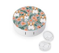 FekiLoot Corgi Floral Flowers Spring Garden Contact Lens Cases, Cute Contact Lenses Lens Box Set Outdoor Mini Contact Lens Soak Storage Kit with Mirror Daily Vision Care And Outdoor Use