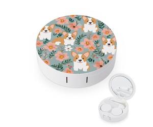 FekiLoot Corgi Floral Flowers Spring Garden Contact Lens Cases, Cute Contact Lenses Lens Box Set Outdoor Mini Contact Lens Soak Storage Kit with Mirror Daily Vision Care And Outdoor Use