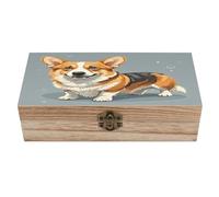 FekiLoot Corgi Pattern Corgi Pattern Wooden Storage Box Exquisite Wooden Keepsake Boxes Large Storage Case with A Hinged Lid Unique Memory Treasure Box for Crafts And Photo Storages