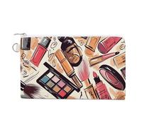 FekiLoot Cosmetic And Makeup Theme Pattern Coin Purse,Travel Portable Keychain Wallet Canvas Coin Wallets Mini Zipper Tool Bag Lightweight Change Purse