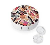 FekiLoot Cosmetic And Makeup Theme Pattern Contact Lens Cases, Cute Contact Lenses Lens Box Set Outdoor Mini Contact Lens Soak Storage Kit with Mirror Daily Vision Care And Outdoor Use