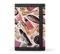 FekiLoot Cosmetic And Makeup Theme Pattern Wallet for Men Slim Minimalist Trifold Wallet with ID Window And Credit Card Holder