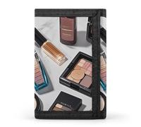 FekiLoot Cosmetic And Makeup Theme Pattern Wallet Portable Tri Fold Wallet with Zipper Coin Purse for Women Credit Car