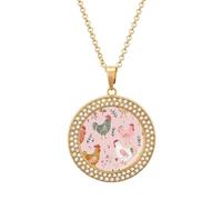 FekiLoot Country Style Chicken Pendant Necklace for Women Men Elegant Diamond Circle Necklaces with 19.7 Inch Chain, Zinc Diamond Jewelry for Birthday Christmas Valentine's Day Gift, One Size, Zinc