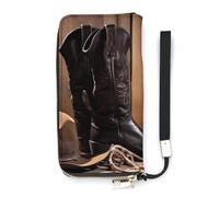 FekiLoot Cowboy Black Hat Western Boots Long Wallet Large Capacity Zipper Purse Ladies Multi-card Slot Coin Phone Travel Pocket