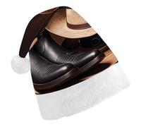 FekiLoot Cowboy Black Hat Western Boots Santa Hat Unisex Adult Warm Santa Hats Classic Interesting Comfort Christmas Cap with Plush Brim And Liner for Christmas New Year Holiday Party Supplies
