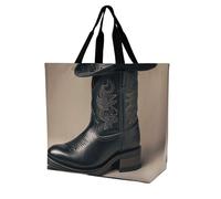 FekiLoot Cowboy Black Hat Western Boots Shopping Bag Foldable, Multipurpose Shoulder Bag, Reusable Grocery Bag Holder with Long Shoulder Strap, Waterproof Tote Bags for Work, Beach, Travel