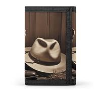 FekiLoot Cowboy Black Hat Western Boots Wallet Compact Blocking Trifold Wallets with Zipper Minimalist Purse Wallet Credit Card Holder