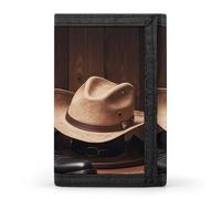 FekiLoot Cowboy Black Hat Western Boots Wallet Men's Trifold Wallet Extra Capacity Credit Card Holder Cards Purse Front Pocket