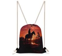 FekiLoot Cowboy West Drawstring Backpack Sports Gym Bag Drawstring Bags Foldable Backpack for Women Men