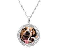 FekiLoot Crazy Dog Pendant Necklace for Women Men Elegant Diamond Circle Necklaces with 19.7 Inch Chain, Zinc Diamond Jewelry for Birthday Christmas Valentine's Day Gift, One Size, Zinc, Diamond