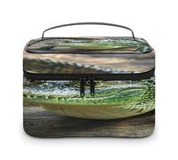 FekiLoot Crocodile Green Makeup Bag Large Capacity Travel Cosmetic Bag Lightweight Hand-held Toiletry Bags Portable Cosmetic Pouch Cute Make Up Pouch for Women