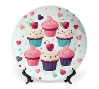 FekiLoot Cupcake Candy Hearts SweetDecorative Plate Round Ceramic Plates with Display Stand Salad & Dessert Serving Plates Home Table Art Decoration for Kitchen Dining Room Wine Cabinet 8inch