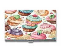 FekiLoot Cupcakes Donuts Muffins Sugar Business Card Case for Men And Women,Slim Business Card Holder,Aluminum Alloy Purse Name Cards Holder Purse Organizer Office Accessories with Buckle-Lock
